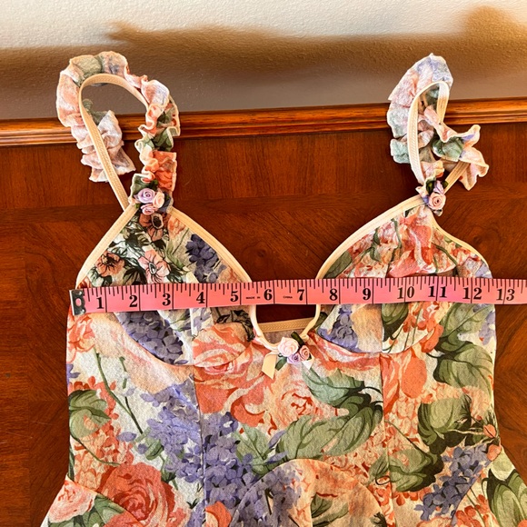 Floral Vintage Mesh Keyhole Ruffle Sleeve Strap 3D Flowers Babydoll Dress Size S - Picture 12 of 15